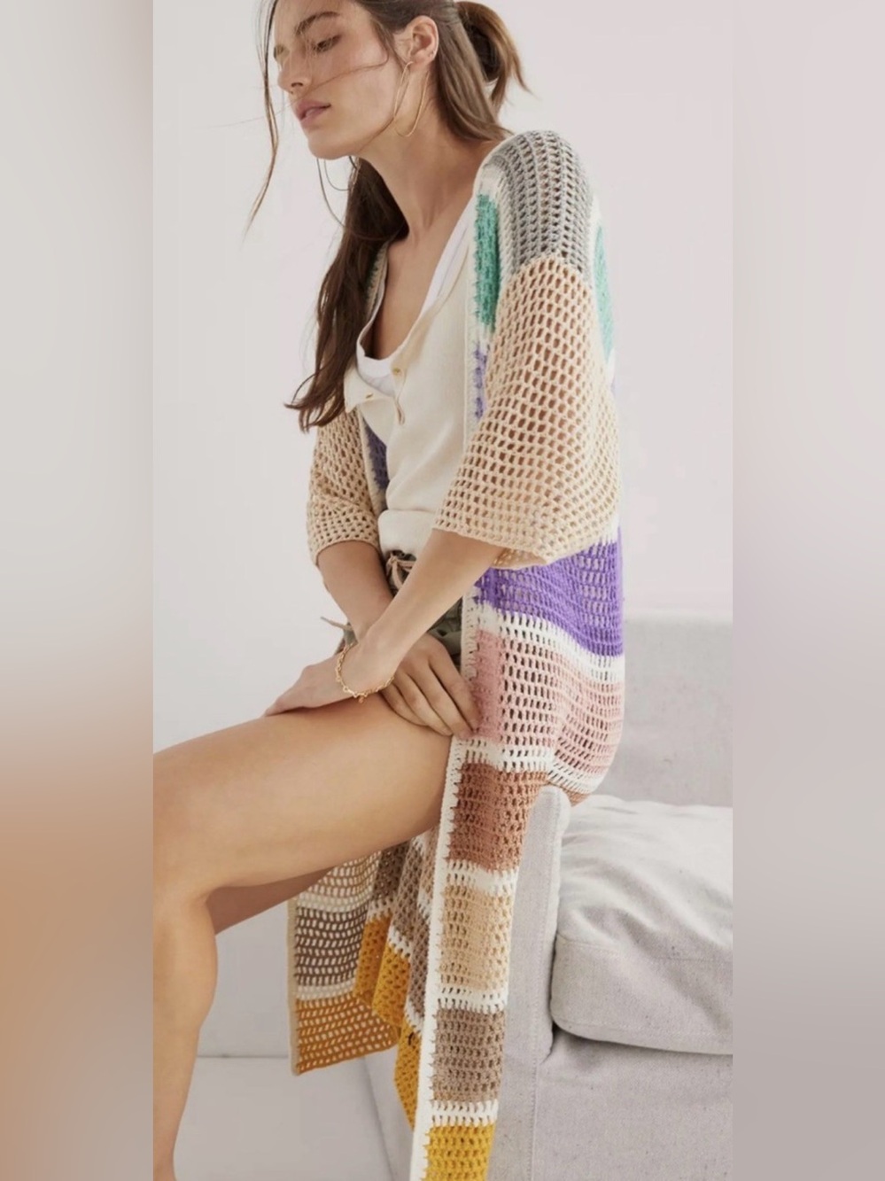 Anthropologie Eliza Colorblock Crochet Cardigan